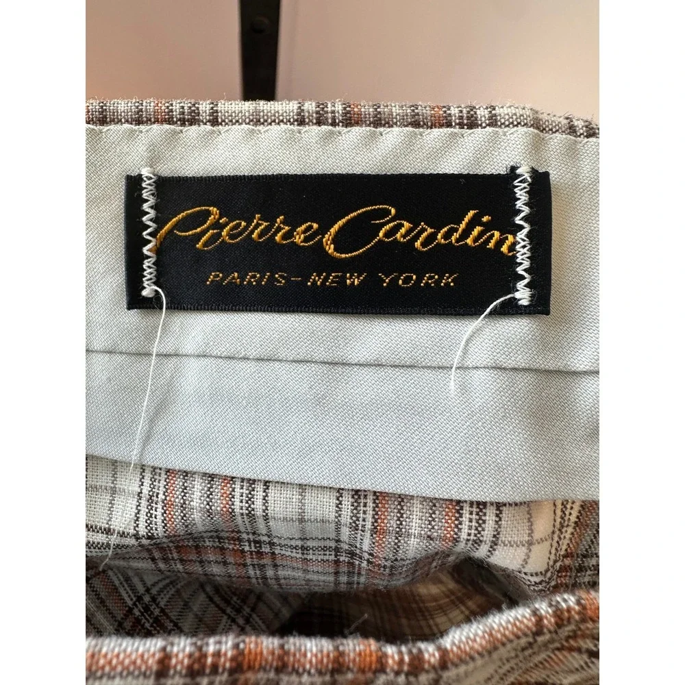 Pierre Cardin Plaid Pants Vintage Brown White Checkered Trousers Kids Size